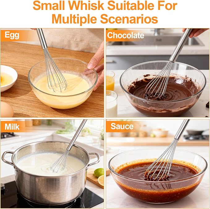 2 Pcs 11-Inch Mini Whisk, Stainless Steel Small Whisk with Long Handle, Kitchen Stirrer for Coffee, Eggs, Sauces and Baking, Durable Tiny Whisks Tool for Home & Kitchen Use