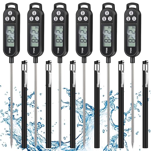 Copkim 6 Pcs Meat Thermometer Food Thermometer with Probe Water Liquid Instant Read Digital Thermometer Cooking Thermometer Supplies BBQ Kitchen Thermometer for Cooking Milk Yogurt (Black)