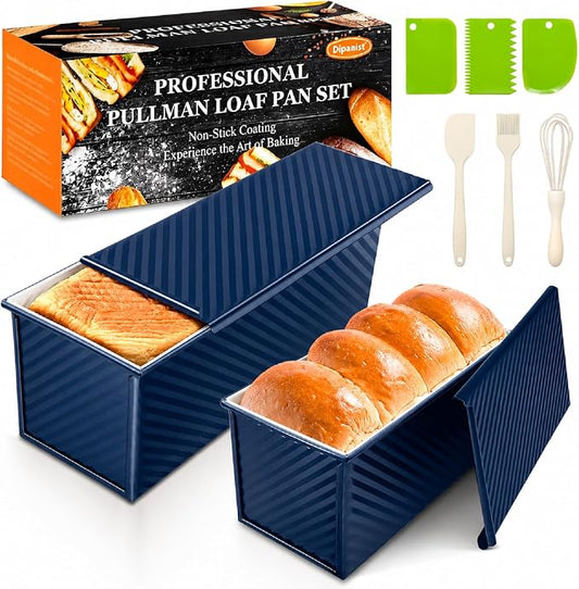 Bread Loaf Pan with Lid-2Pack, 2.2LB & 1LB | Food-Grade Nonstick Coating, Easy Release, Perfect Loaf Shape, Corrugated Design, Oven Safe up to 450°F