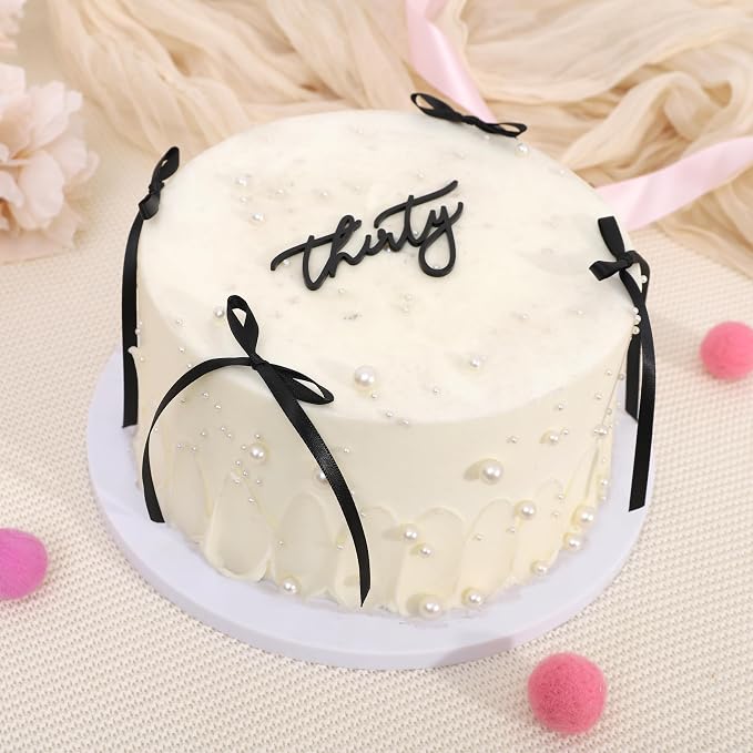 Thirty Years Old Acrylic Cake Decorations - Black Acrylic 30th Birthday Decorations, 30th Anniversary Cake Decorations, Bow Cake Decorations, Wedding Anniversary Party Gift Supplies