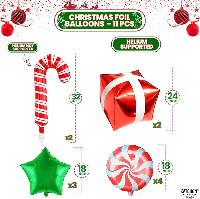 KatchOn, Christmas Balloon Arch Kit - Pack of 123 | Latex & Foil Balloons for Outdoor Christmas Decorations Indoor | Candy Cane Balloon for Merry Xmas Balloons Decorations | Xmas Latex Balloon
