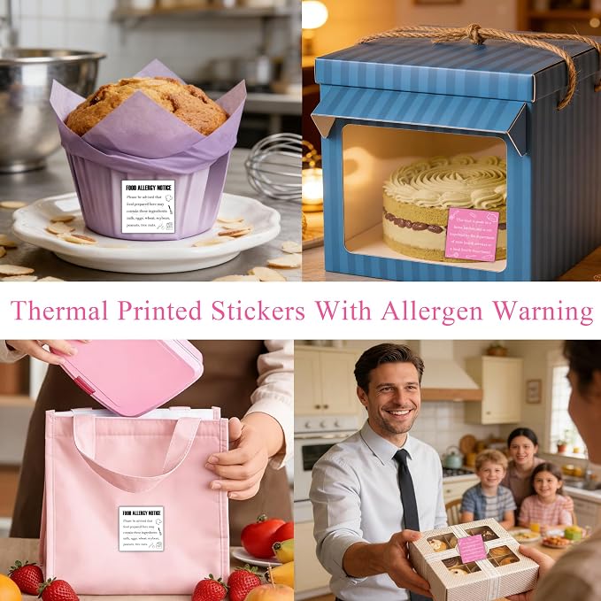 600 Pcs 2 Inch Cottage Food Law Labels Stickers Allergen Warning Stickers - Pink Baked with Love Made in a Home Kitchen Inspection Statement Decals for Homemade Bakery Baked Food Canning Packaging