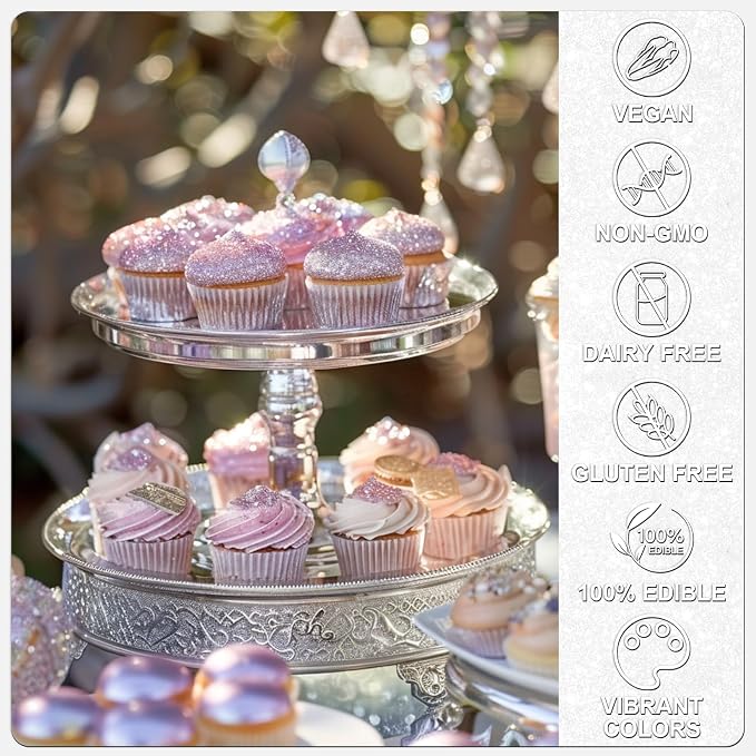 White Edible Glitter - 5g Food Grade Cake Decorating Shimmering Glitter, Edible Sprinkle Luster Dust for Drinks, Chocolates, Fondant, Strawberries, Cupcakes, Candy, Easter Cookie - Vegan