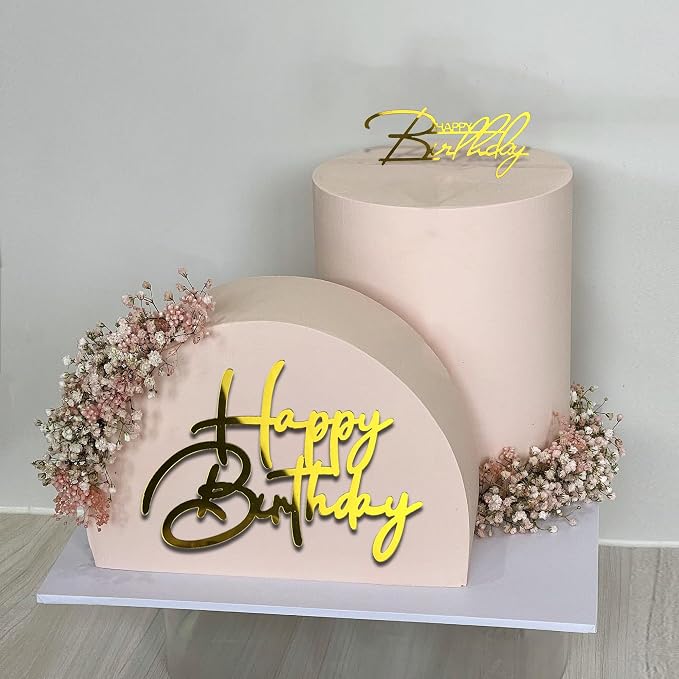 40 PCS Gold Happy Birthday Cake Toppers Mirror Acrylic Toppers with 10 Styles or Birthday Party Cake Desserts Pastries