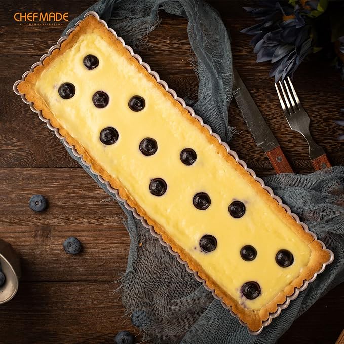 CHEFMADE Rectangle Tart Pan, 5x14-Inch with Removable Loose Bottom Non-Stick Oblong Quiche Bakeware for Oven Baking (Champagne Gold)