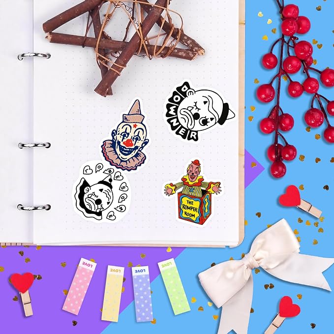 100Pcs Clown Stickers for Water Bottle and Laptop - Clown Party Supplies & Decorations, Waterproof Vinyl Decals, Circus and Fun Stickers, Gifts for Women & Men