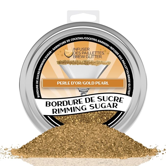 Brew Glitter - Gold Rimming Sugar (4oz, 1x Bar Tin) Cocktail Garnish for Mixed Drinks & Refreshments