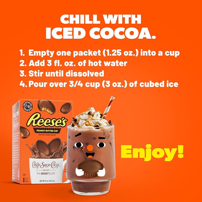 Candy Shop Cocoa REESE'S Peanut Butter Cup Cocoa Mix Hot Chocolate Make Hot or Iced Cocoa Made With Real Milk Gluten Free 1.25 oz packet (8 count)