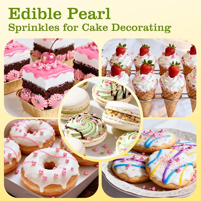 Pink Sprinkles, Edible Pink Pearl Sprinkles for Cake Decorating, Cake Decoration & Cupcake Topper, Wedding Shower Party Christmas Valentines Supplies, 110g/3.88oz (4 Sizes Mix)