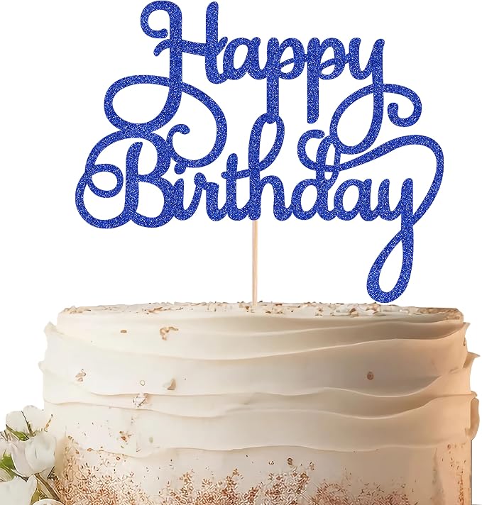 Happy Birthday Cake Topper - Royal Blue Glitter Birthday Party Cake Decoration Supplies, Photo Booth Props