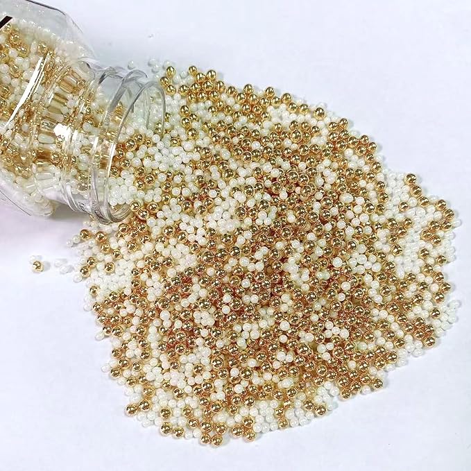 PhilaeEC White Gold Nonpareils Sprinkle 2mm Mini Peals Sprinkle Edible for Cake Decoration Cupcake Topper Cookie Baking Decorations Halloween Christmas Valentine Supplies