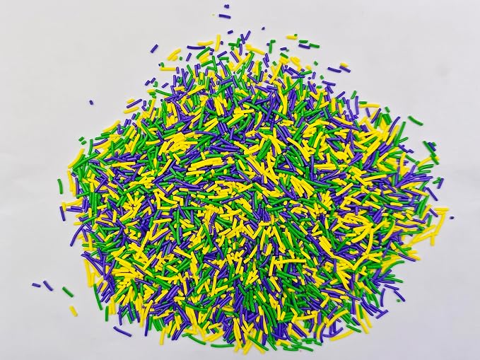 Edible Mardi Gras Jimmies Sugar Sprinkles for Cake Decorating, Baking, Ice Cream, Cookies, Cupcake Topper Decorations,4.23oz (Yellow&Green&Purple)