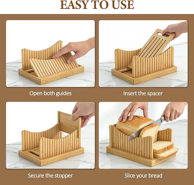 2 Tier Bread Box with Slicer and Cutting Board Extra Large | Bread Storage,Keep Bread Fresh,Natual Bamboo,Large Capacity,Space-Saving,Acrylic Window,For Homemade Bread,Kitchen Storage