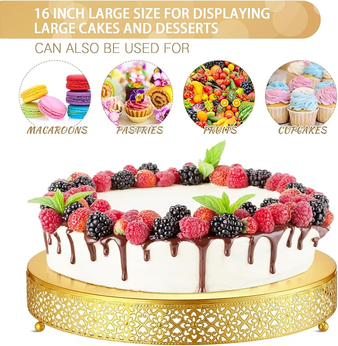 Wenqik Cake Stand 16 Inch Round Metal Cupcake Dessert Wedding Cake Stand Cookies Display Holder Fruit Serving Tray for Table Wedding Birthday Anniversary Party(Gold)