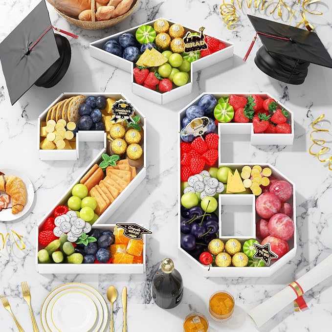 HILAVO 26 Charcuterie Numbers Fillable, 3Pcs 13.7" Graduation Cap Number Charcuterie Board Box 2026 Graduation Decorations Food Serving Tray for Class of 2026 Congrats Grad Party Decorations