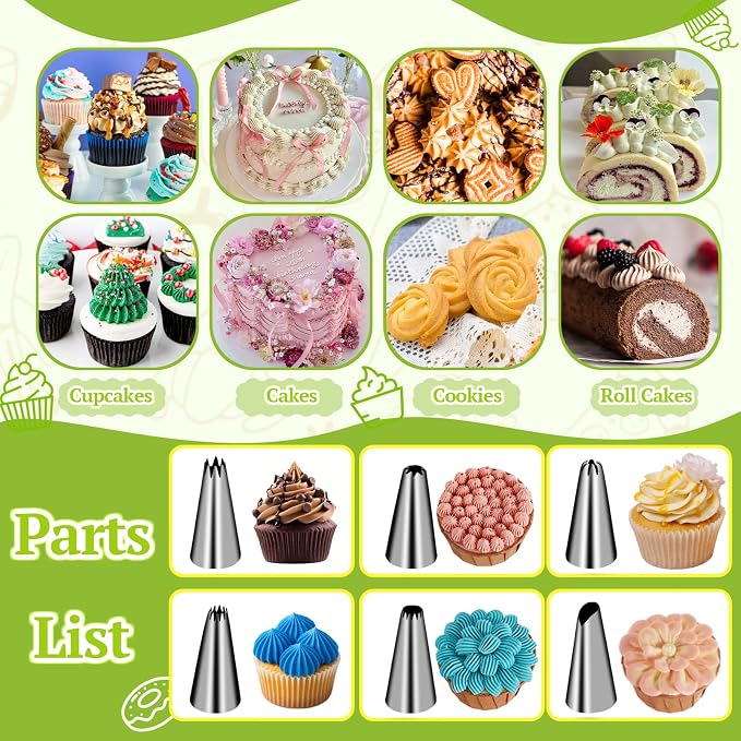 Suuker Cake Decorating Gun, Cupcake Icing Piping Kit, Cake Decorating Kit with 6 Stainless Steel Piping Tips, Cupcake Injector/Decorating Icing Set, White