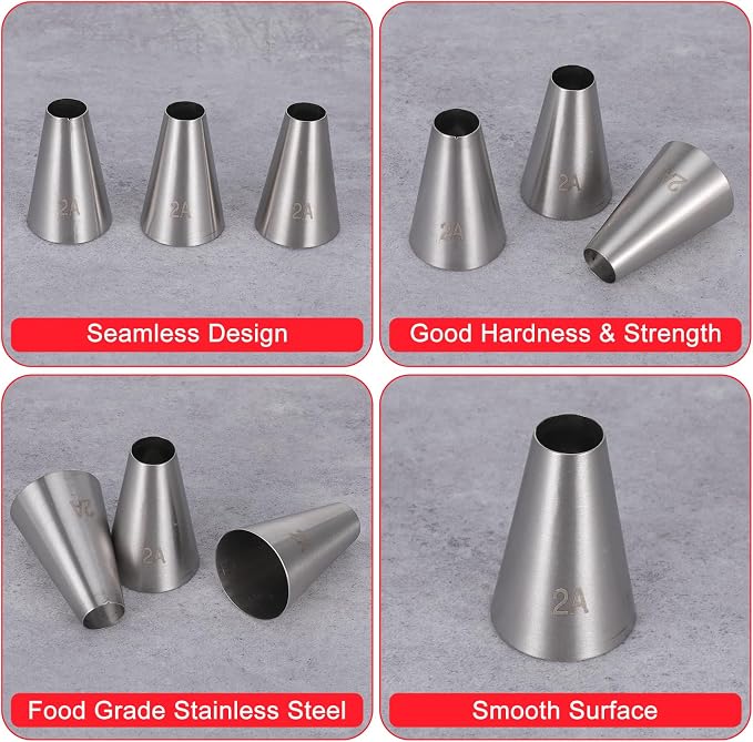 3 Pcs 2A Piping Tip, Large Piping Tips for Cake Decorating Round Plain Icing Tip for Macarons Filling Cupcake Frosting Nozzles Stainless Steel Baking Decoration Tools