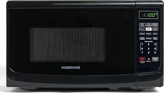 Farberware 0.7 Cu. Ft. Countertop Microwave Oven – 700 Watts Power, Auto Cook Settings, Defrost, Easy Clean and Child Safety Lock - Black