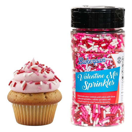 Bakerpan Valentine Mix Jimmies Sprinkles - 6 Ounces Edible Sprinkles for Cake Decorating, Cupcakes, Ice Cream, Cake Decorations (Made in USA)
