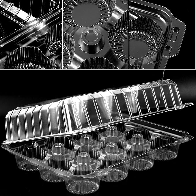 JarThenaAMCS 80 Pack Plastic Cupcake Containers 12-Compartment Clear Boxes Disposable Cupcake Tray Holders 12 Cavity Dessert Carriers with Deep Dome for Muffin Packaging