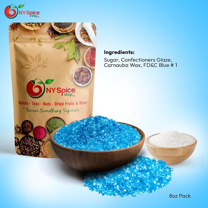 NY Spice Shop Light Blue Sanding Sugar - 8 Ounce Sweet Colorful Edible Sprinkles For Candy Dish - Sugar Sprinkles For Cake Decorating Cookies Basket & Dishes