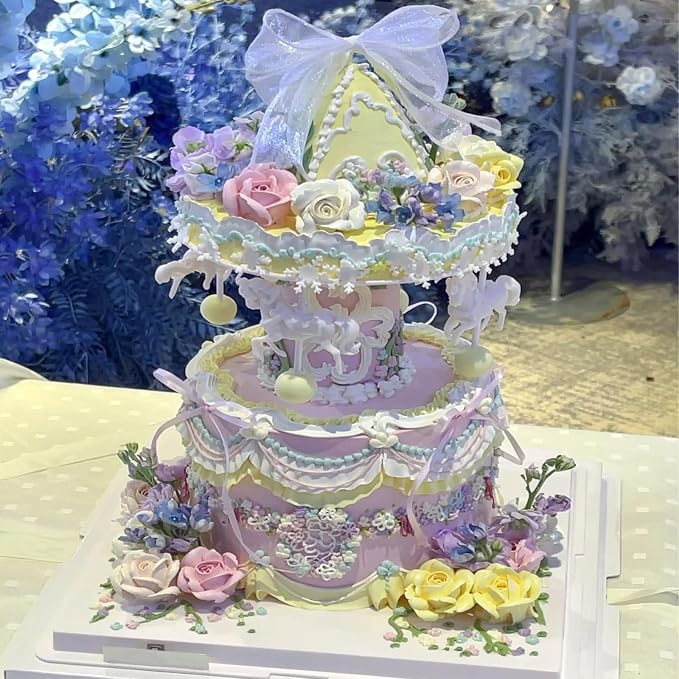 Rotating Cake Stand,Electric Carousel Cake Kit,Floating Cake Stand,Hanging Decorative Cake Kit,Cake Decorating Stand,Reusable Cake Support for DIY, Birthday Party, Wedding, Graduation, Baby Shower