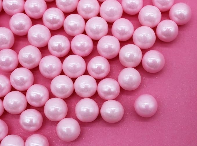 8 Ounce 10MM Pink Edible Candy Beads For Decorating Wedding Cakes-Gemstone Candy For Parties-100% Edible
