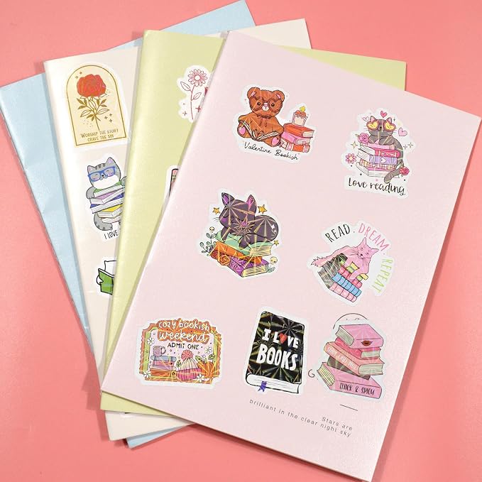 80 Pcs Holographic Bookish Stickers for Scrapbooking, Waterproof Vinyl Romance Book Stickers for Kindle Ebook Scrapbook Laptops waterbattle, Reading Glitter Decals for Teens Adults