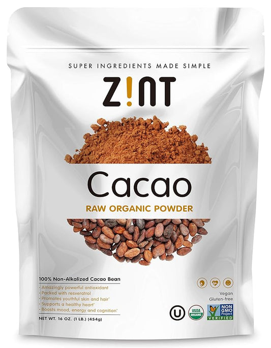 Zint Organic Cacao Powder (16 oz): Raw Non-Alkalized Chocolate With Powerful Antioxidants and Resveratrol