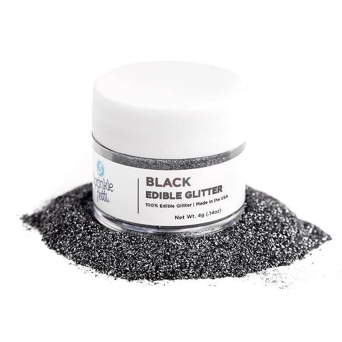 Sweets Indeed, Edible Glitter, Perfect for Drinks, Cocktails, Beverages & Cake Decorating, Dessert Cake Topper, Gift, 4 grams (Black Edible Glitter)