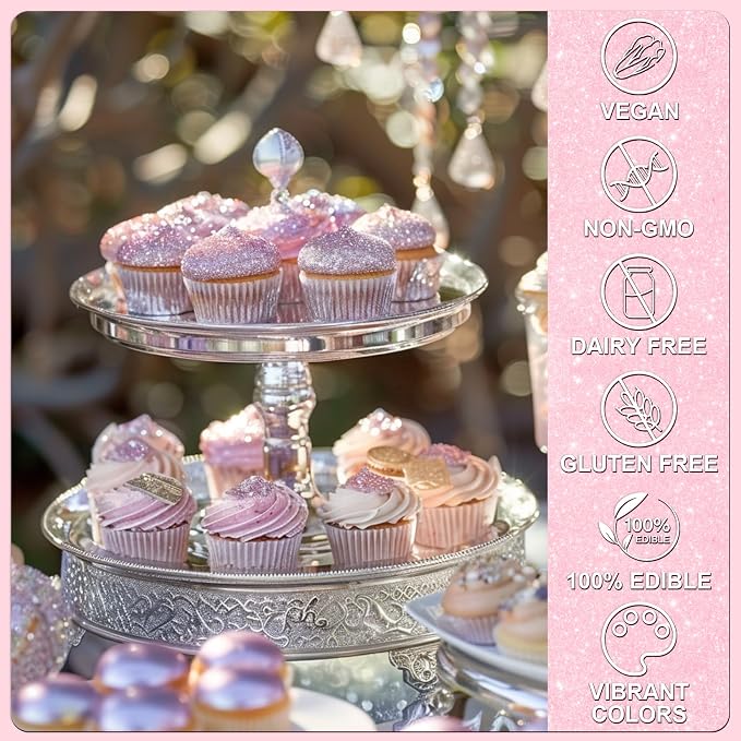 Pink Edible Glitter - 5g Food Grade Cake Decorating Shimmering Glitter, Edible Sprinkle Luster Dust for Drinks, Chocolates, Fondant, Strawberries, Cupcakes, Candy, Easter Cookie - Vegan
