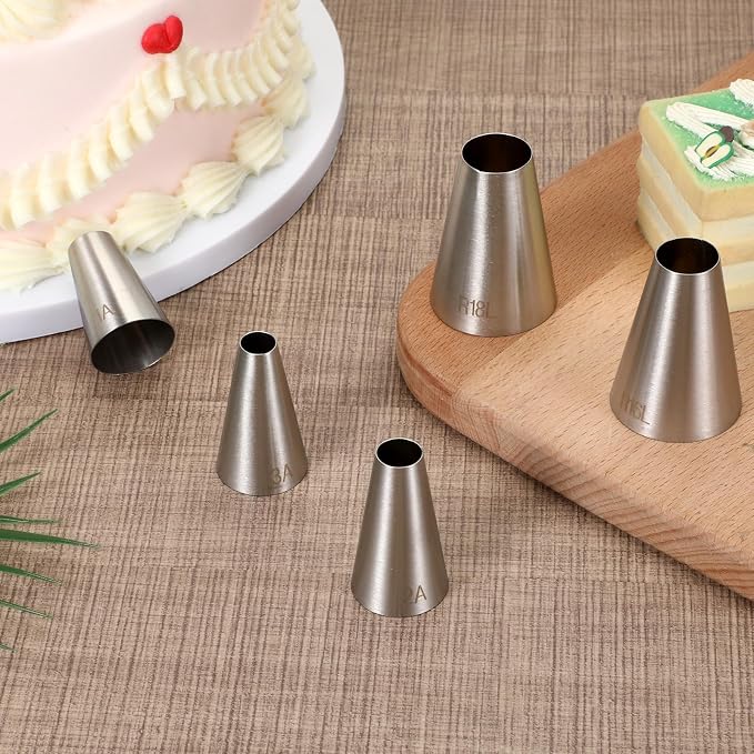 TIESOME 5PCS Large Round Hole Piping Tips for Cake Decorating, Professional Stainless Steel Cupcake Frosting Nozzles Tool Pastry Icing Dispensers for Cake Cookies Pastry Fondant Cream Bag Filler
