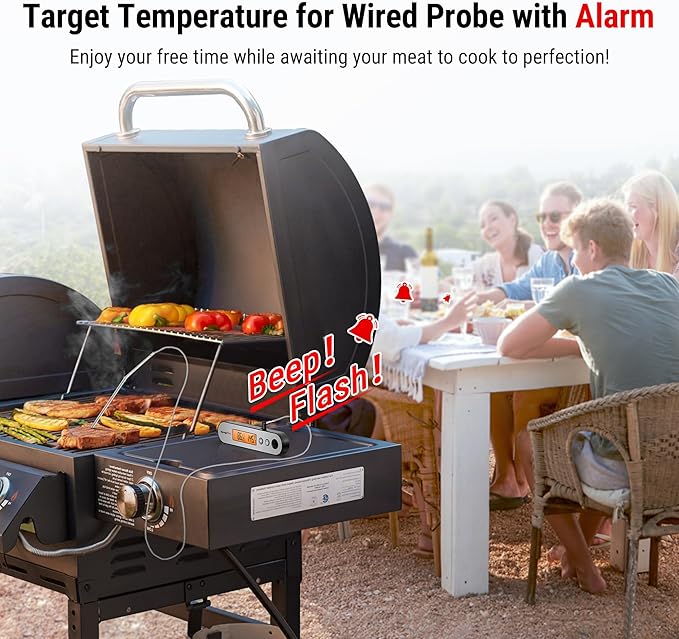 TempPro TP610 Rechargeable Instant Read Meat Thermometer with Foldable Probe & Wired Leave-In Probe, Waterproof Cooking Thermometer with Alarm & Backlit for BBQ Grill Smoker Oven(Previously ThermoPro)