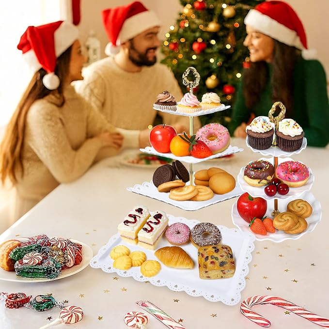 Frigg Dessert Table Display Set,5Pcs Cake Stand,2Pcs 3 tiered Cupcake Stands and 3Pcs Dessert Trays serving trays for Party Baby Shower Wedding Tea Party
