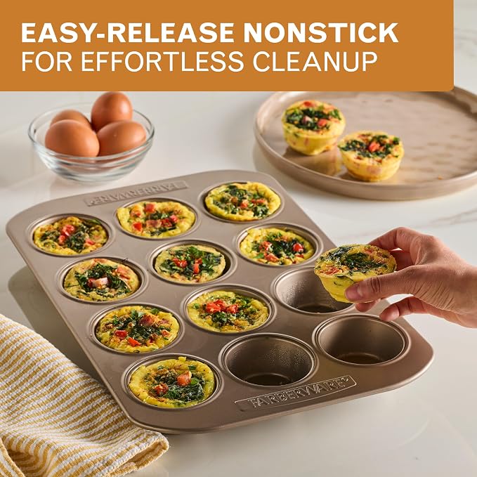 Farberware Bakeware Warp Resistant, Dishwasher Safe, 12-Cup Muffin Pan - Mocha