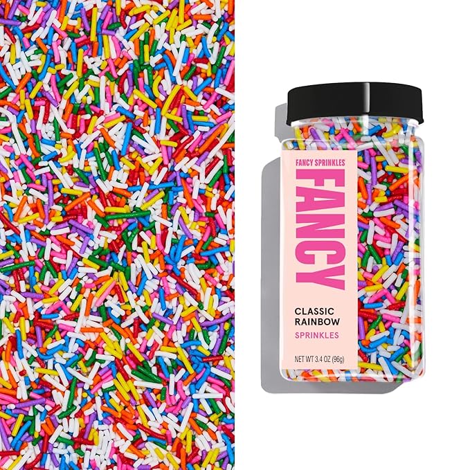 Fancy Sprinkles Classic Rainbow Crunchy Jimmies | Rainbow Sprinkles for Cake, Cupcake & Cookie Decorating | Funfetti & Ice Cream Topping | Birthday & Everyday | 1 Pack (0.5c)