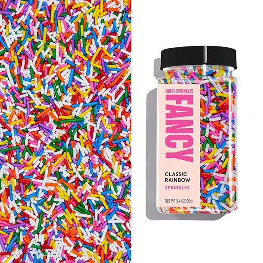 Fancy Sprinkles Classic Rainbow Crunchy Jimmies | Rainbow Sprinkles for Cake, Cupcake & Cookie Decorating | Funfetti & Ice Cream Topping | Birthday & Everyday | 1 Pack (0.5c)