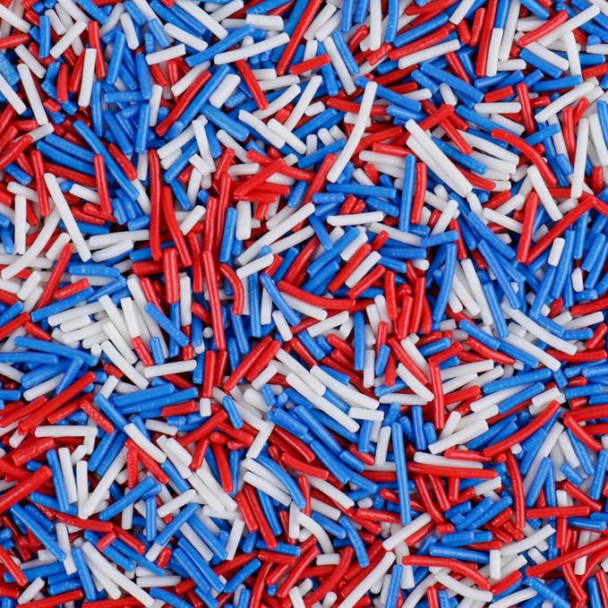 4th of July Sprinkles, Edible Red White and Blue Jimmies Mix for Baking Topping, Cupcakes, Cookies, Ice Cream & Cake Decorating, Patriotic Memorial Day Holiday Party Supplies
