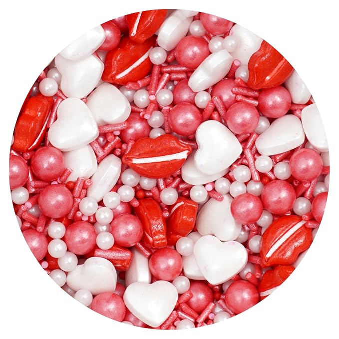Lips & Hearts Sprinkle Mix Red and White 4.4 oz, Valentines Sprinkles For Cake Decorating, Baking, Ice Cream & More, The Hampton Candy Company