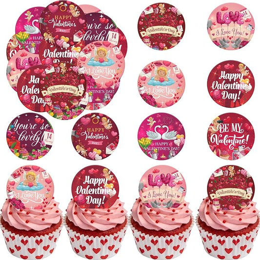 36PCS Edible Be My Valentine Cupcake Toppers Wafer Paper I Love You Cupcake Picks Happy Valentine’s Day Cake Decor for Valentine's Day Theme Wedding Party Supplies