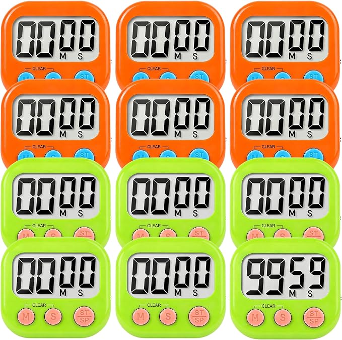 12 Pack Digital Kitchen Timer Small Classroom Timers for Kids Teachers (Orange&Green)