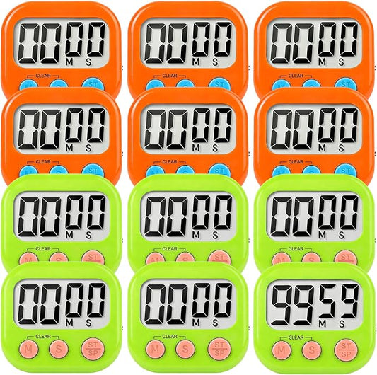 12 Pack Digital Kitchen Timer Small Classroom Timers for Kids Teachers (Orange&Green)