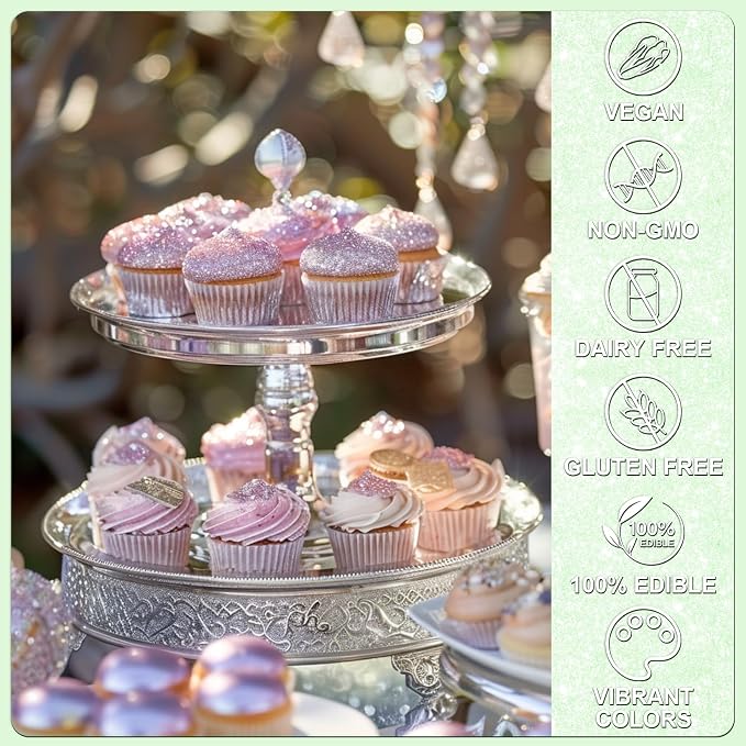 Iridescent Green Edible Glitter - 5g Food Grade Cake Decorating Shimmering Glitter, Edible Sprinkle Luster Dust for Drinks, Chocolates, Fondant, Strawberries, Cupcakes, Candy, Easter Cookie - Vegan
