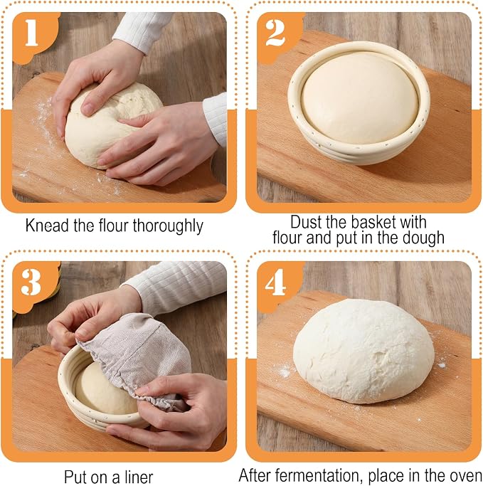 6 Pack 5 Inch Banneton Bread Proofing Basket Mini Banneton Basket Proofing | Small Sourdough Breads Baking, Round Dough Bakery Baking Bread Bowl, Liner, with Cloth Lining,for Handmade Kitchen Supplies