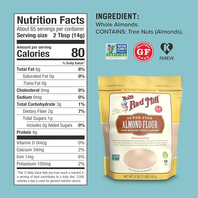 Bob's Red Mill Blanched Almond Flour, Finely Sifted – 2 Pound (Pack of 4) - Non-GMO, Gluten Free, Paleo, Vegan, Keto Friendly