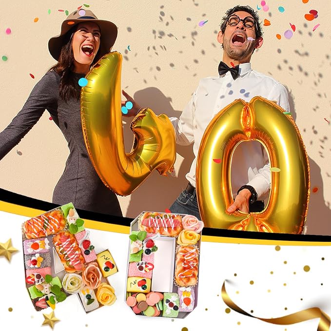 40 Set Cardboard Number for Charcuterie 10.2'' Fillable Tray Charcuterie Paper Box for 40th Birthday Anniversary Party Decorations Chocolate Candy Cupcake Container