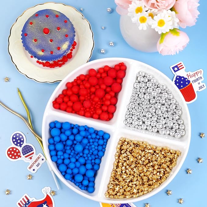 Patriotic Sprinkles, 4th of July, 150g/5.29oz, Edible Gold Red Blue Silver Sprinkles, Patriotic Sprinkles for Cake Decorating, Cake Decoration, Cupcake Topper