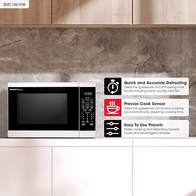 SHARP Countertop Microwave Oven with Removable 12.4" Carousel Turntable, 1100 Watt, 1.4 Cubic Feet, White