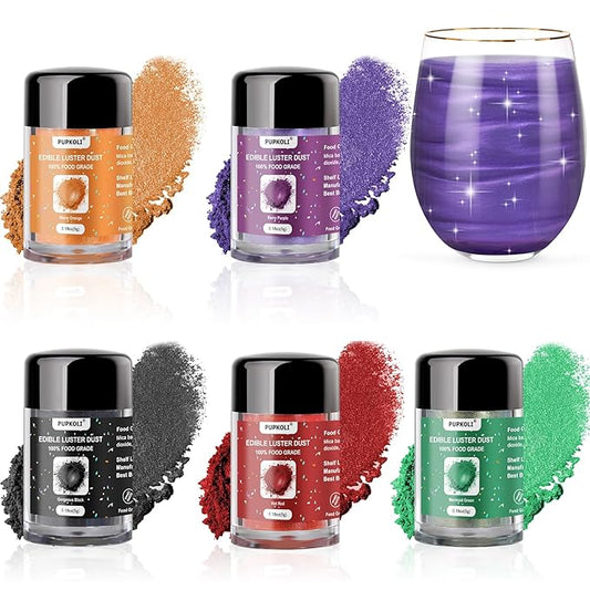 5 Colors Edible Glitter Set, Food Grade Edible Glitter for Drinks, Flavorless Luster Dust Shimmer Powder for Baking, Cakes, Cocktails, Beverages, Strawberries, Cookies, Candies, Fondant (5g/Bottle)