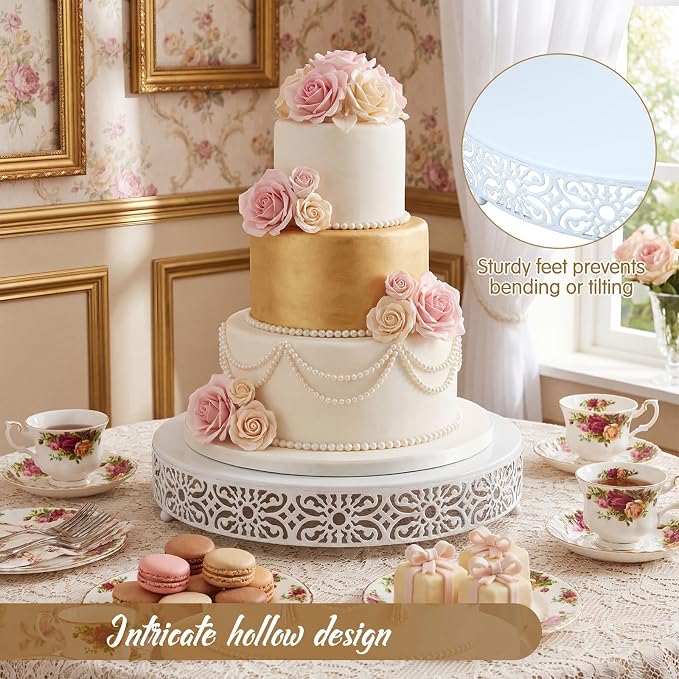 Wenqik 18 Inch Cake Stand Round Metal Cupcake Dessert Wedding Cake Stand Cookies Display Holder Fruit Food Serving Tray for Table Wedding Birthday Anniversary Party Decor (White)